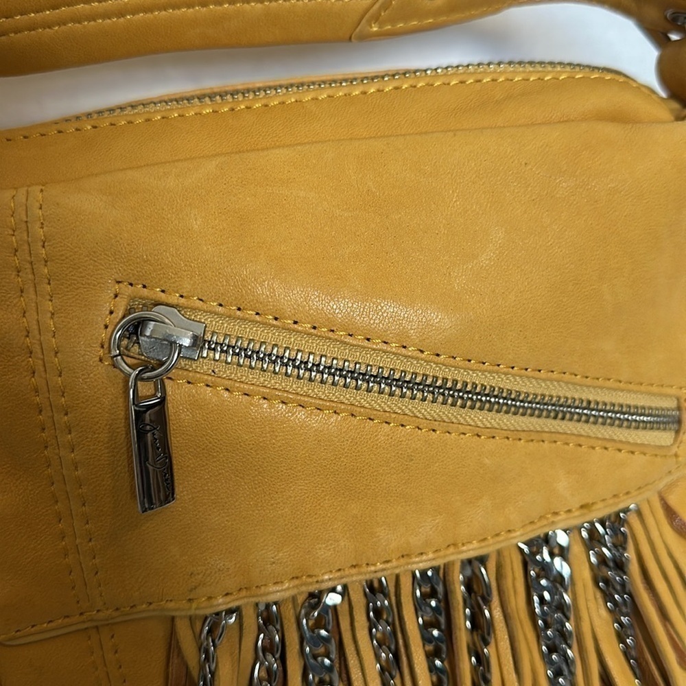Junior Drake Blush Leather Shoulder Bag Fringe & ChainS mustard yellow NWT - Picture 3 of 16